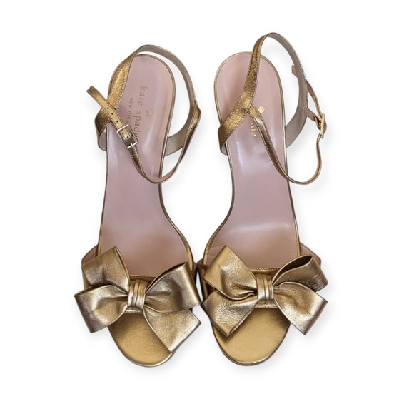 kate spade Shoes - Kate Spade Iballa Gorgain Gold Metallic Leather Bow Wedge Heels 10M
